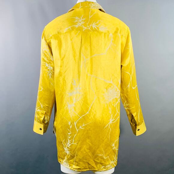 HAIDER ACKERMANN Size S Gold White Jacquard Linen Silk Layered Long Sleeve Shirt - Picture 5 of 14